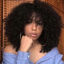 Lockige Perücke mit Pony, Afro-Lockenperücken für schwarze Frauen, synthetische Faser, flauschige lange lockige Perücke für die tägliche Party, Cosplay, Budabuda