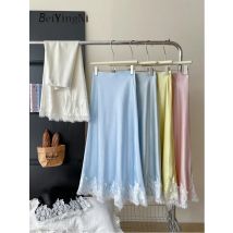 Beiyingni Französisch Elegante Satin Meerjungfrau Rock Frauen Frühling Sommer Spitze Patchwork Pack Hüfte Lange A-linie Röcke Büro Damen Faldas