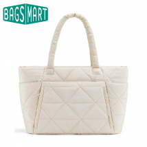 BAGSMART Puffy Tote Bag, große gesteppte Umhängetasche mit Fächern für Reisen, Arbeit, Fitnessstudio, Baumwolle, gepolstert, kariert, Unterarm-Handtasche