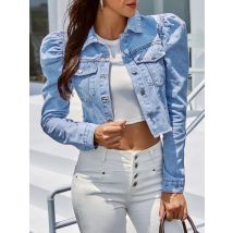 Benuynffy Vintage Puff Long Sleeve Crop Jean Jacket Women Spring Autumn Single Breasted Coat Female Outwear Casual Denim Jackets