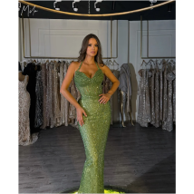 Mila Halter Neck Prom Dresses Green Shiny Sleeveless Customized Formal Evening Sexy Mermaid Floor-Length vestidos de gala 2025