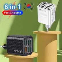 6-Port-USB-Ladegerät Schnellladung QC3.0 Reiseladegerät für iPhone Samsung Xiaomi Handy-Adapter KR-Stecker