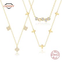 CANNER Love Opal Zirkon 925 Sterling Silber Halskette für Damen mit mehreren glatten Kreuzanhängern, gestapelte Schlüsselbeinketten, Geschenk