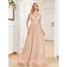 Luxury V Neck Long Sleeves Blue Sequins Formal Evening Dress Women 2024 Wedding Party Prom Maxi Cocktail Dress Gowns