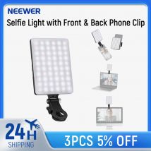 NEEWER Luce per selfie con clip per telefono anteriore e posteriore, 60 LED ad alta potenza 2000mAh Ricaricabile CRI 95+ 3 modalità di luce per tablet/laptop