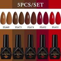 5pcs Coffee Brown Red Gel Nail Polish Set HEMA TPO FREE Semi Permanent Soak Off UV Gel Varnish Nail Supplies Manicure For Nails