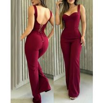 Sommer-Damen-Overall, quadratischer Ausschnitt, sexy, rückenfrei, mit Schnürung, gerades Bein, eleganter Damen-Overall für den täglichen Gebrauch