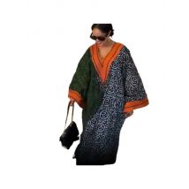 Elelgant V-Neck Simple Loose Dress Women 2025 Spring Summer Holiday Printing Patchwork Maxi Dress Casual