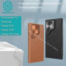 Nillkin Per Samsung Galaxy S24 Ultra/S24+/S24 Plus/S24 Qin Prop Custodia in pelle PU Staffa copriobiettivo Custodia protettiva per telefono