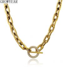 Edelstahl Halskette Kette T Knebelverschluss Kristallsteine Link Lock Dicke Schlüsselbeinkette Choker Halsketten für Frauen Halskette