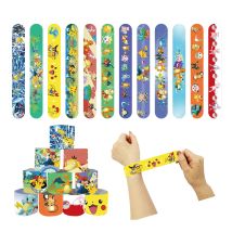 12 pezzi serie Pokemon braccialetto schiaffo in PVC a scatto cerchio cartone animato Pat cerchio braccialetto regali divertenti per bambini regali di compleanno