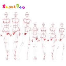 Mode Abbildung Zeichnung Herrscher Mode Linie Zeichnung Menschen Dynamische Vorlage für Kleidung Design Humanoiden Vorlage Set