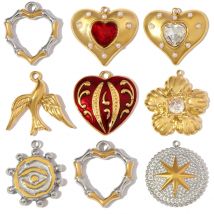 3pcs/Lot Stainless Steel Rhinestone Sneakers Heart Pendants Swallow Elephant DIY Earring Charms Women Flower Sun Star Jewelry