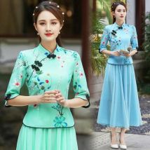 Ethnischen Stil besticktes Hemd Qipao Cheong sam Tops traditionelle chinesische Kleidung für Frauen Mode Armband Ärmel Hanfu modern