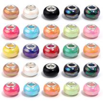 20 Stück runde Harzperlen aus Keramik, farbig plattiert, große Löcher, Abstandshalter, Charm-Perle für Schmuckherstellung, Zubehör, DIY-Armband, Telefonkette