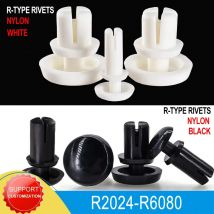 White/Black R Type Nylon Rivet R2024-R6080 Clip PC Board Fastener Push-type Rivets Plastic Expansion R-Type Rivets 70pcs