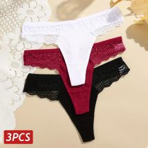 3 Teile/satz Frauen Sexy Spitze Baumwolle Höschen V Taille Aushöhlen G-String Thongs Weibliche Atmungsaktive Unterwäsche Damen Dessous Dessous