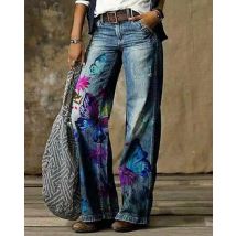 Jeans für Damen, Vintage-Schlaghose, hohe Taille, Taschen, Distressed, gewaschener Druck, knöchellange Hose, 2025, Herbst, lässige Denims
