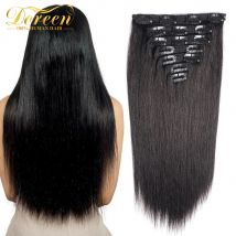 Doreen Clip-in-Haarverlängerungen für den ganzen Kopf, brasilianisches Maschine-Remy, Echthaar, 100 % echtes natürliches Haarteil, Clips auf 120 g, 14 bis 22