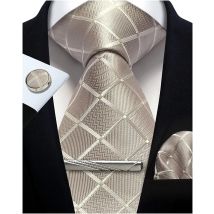 Krawatten aus 100 % Seide für Herren, kariert und kariert, Krawattenklammer, Taschentuch, gewebt, klassische Herrenkrawatte, Einstecktuch-Set, formelle Hochzeitskrawatten