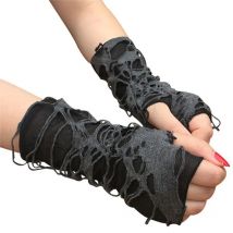 2025 neue gotische schwarze finger lose lange Handschuhe Punk Loch Halb finger Handschuh Arm wärmer Bettler Cosplay Halloween Kostüm zubehör