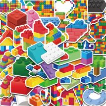 50/100PCS Colorful Building Blocks Sticker Watercolor Graffiti DIY Skateboard Cartoon Laptop Cute Decoration Cool Sticker Phone