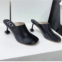 White Sheepskin Square Head Women's Slipper Baotou Textured Elegant Commuter Casual Simple Sense of Classic Wine Glass Heels New