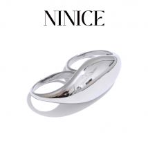 NiNice Personalisierter geometrischer Ring aus Edelstahl mit zwei Fingern, minimalistische Metallstruktur, kreativer Stil, Schmuck im Großhandel