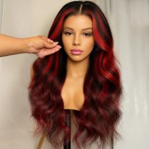 Ombre rosso con riflessi biondi onda del corpo 5x5 parrucche senza colla capelli umani bordeaux per le donne parrucca colorata densità 200 pre pizzicata