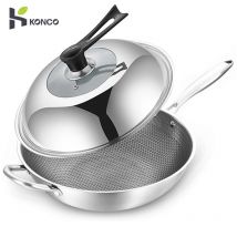 Wok-Bratpfanne aus Edelstahl, Wabenpfanne ohne Öl, Rauchwurf, geeignet für Küchenwerkzeug mit Gas-