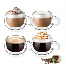 YWDL 100/200ml Double Walled Glass Coffee Cup Set Clear Espresso Cups With Handle Heat-resisting Glass Cup For Milk Latte Tea