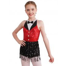Girls Latin Dance Dress Ballet Fringed Leotard Sleeveless Back Keyhole Boyshorts Tango Rumba Cha-Cha Samba Performance Costume