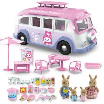 Camping Auto Kinder Picknick Eis RV Set 1:12 Wald Tier Familie Puppen Sonnenschirm Tisch Stuhl Aufkleber Anzug Rosa Kinder spielzeug
