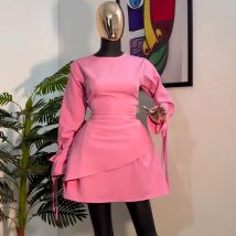Frauen Kurzes Kleid A-linie Kleider Rundhals Y2k Streetwear Hülse Hohe Taille Nette Party Vestidos Elegante Splice Frühling 2023