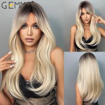GEMMA Ombre brązowy blond długie proste peruki syntetyczne z grzywką peruka do cosplay dla kobiet wysokiej temperatury naturalne sztuczne włosy