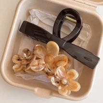 2pcs Vintage Brown Marble Flower Bow Ribbon Large Hair Clip Claw French Style Shark Ponytail Clip Ornament Hair Accessories