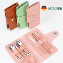 Ouriner 7 Stück Edelstahl profession elle bunte Nagel knipser Maniküre-Set mit Ledertasche Nagel pflege Werkzeuge Pflege-Kit