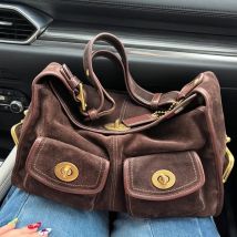 Vintage Suede women Shoulder Bag Casual Commuter Pillow Bag Single Shoulder Crossbody Bag Multi-pocket Large Capacity Totes