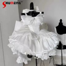 Women's White Angel Princess Fairy Dress Sweet Bow Off Shoulder Slim Strapless Trailing Dress Party Evening Dresses 2024 New