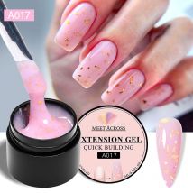 MEET ACROSS 7ML Pink Glitter Quick Extension Gel Nagellack Goldfolien Effekt Vernis Semi Permanent UV Gel Nail Art Hard Gel