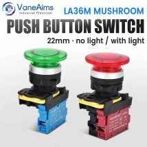 22mm LA36M Pilzkopfknopf Momentaner, selbstsichernder LED-Lichtdruckschalter Rot Grün 12V 24V 220V 10A VaneAims