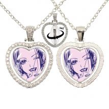 Nana Anime Glas-Herz-Anhänger, doppelseitige Halskette, 360-Grad-Drehung, Cosplay, Modeaccessoires, Schmuck