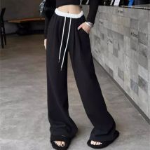 Frauen Breite Bein Hohe Taille Hose 2025, Sommer Herbst Mode Patchwork Kordelzug Hosen Baggy Jogger Streetwear Casual Jogginghose