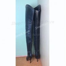 Sexy Metal Round Rivets Over the Knee Boots High Quality Stiletto High Heel Matte Leather 2024 Women Shoes Zapatos Para Mujere