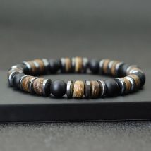 Bracciale in legno naturale Homme Bracciale con perline in pietra ematite nera Accessori da uomo Gioielli casual Occhi di tigre Braslet vulcanico