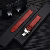 Ultradünnes Leder-Uhrenarmband, 18/20/22 mm, mit Schmetterlingsverschluss, Ersatzarmband für Damen und Herren, Uhrenarmband-Zubehör
