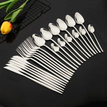 24Pcs Edelstahl Besteck Besteck Set Luxus Silber Geschirr Abendessen Messer Gabel Löffel Wiederverwendbare Polierte Utensilien Für Zuhause
