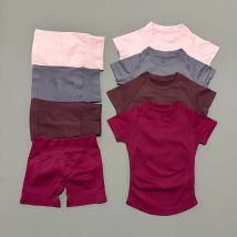 2 Pieces HISTELLO Sports Sets Short Sleeve Seamless Yoga Top Fitness Set Women Workout Running Sports Shorts Gym Suit