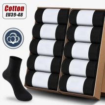 20 unids/lote calcetines de algodón puro para hombre de talla grande Color sólido Casual Oficina negocios calcetines largos transpirables suaves calcetines para hombre EU39-48