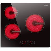 Estufa de cerámica vitrocerámica con 3 quemadores integrados, estufa Karinear con 3 quemadores, estufa de cristal con 3 chimeneas de cristal negro